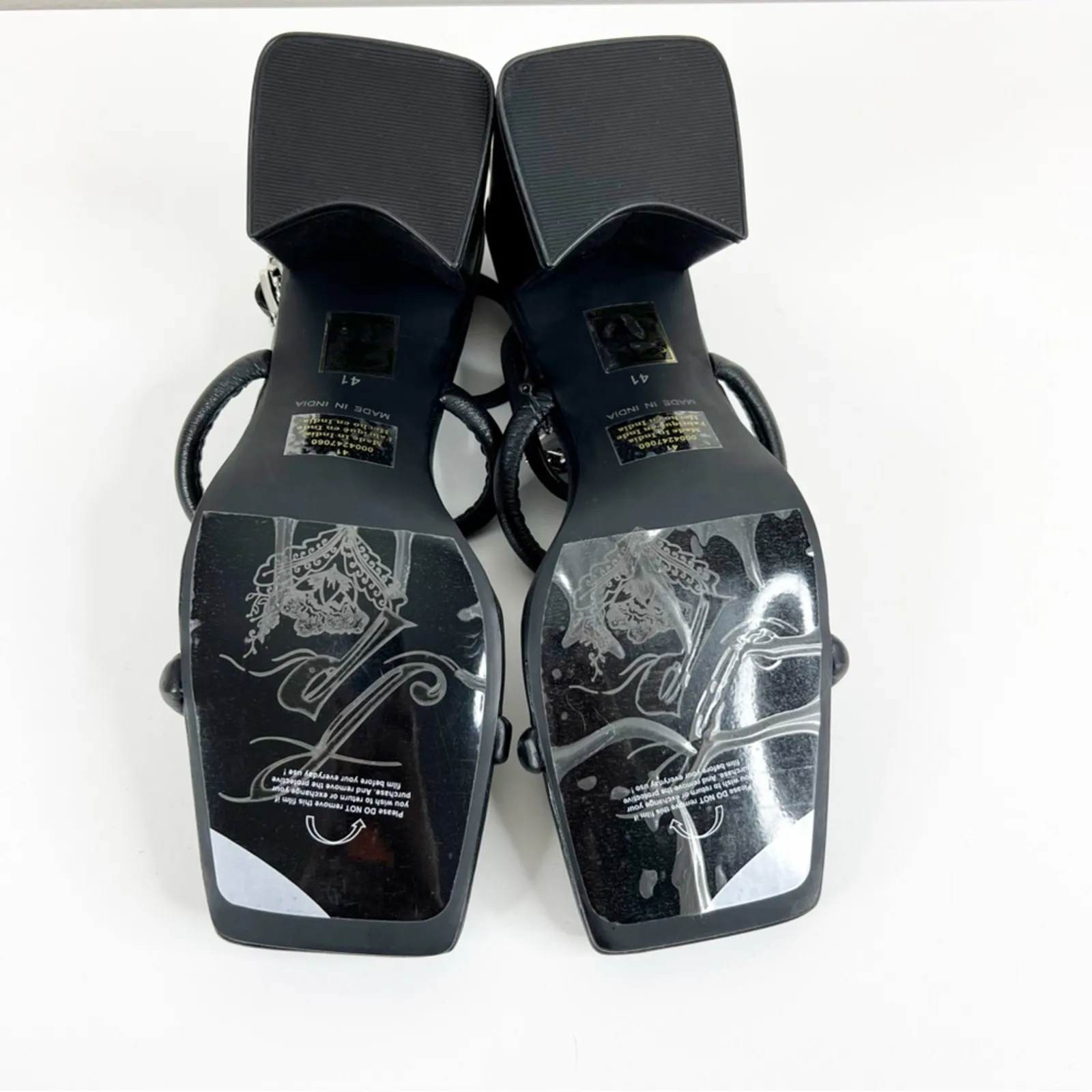 NWT‎ Free People Parker Leather Chain Detail Heeled Sandal 11 Black - Image 7