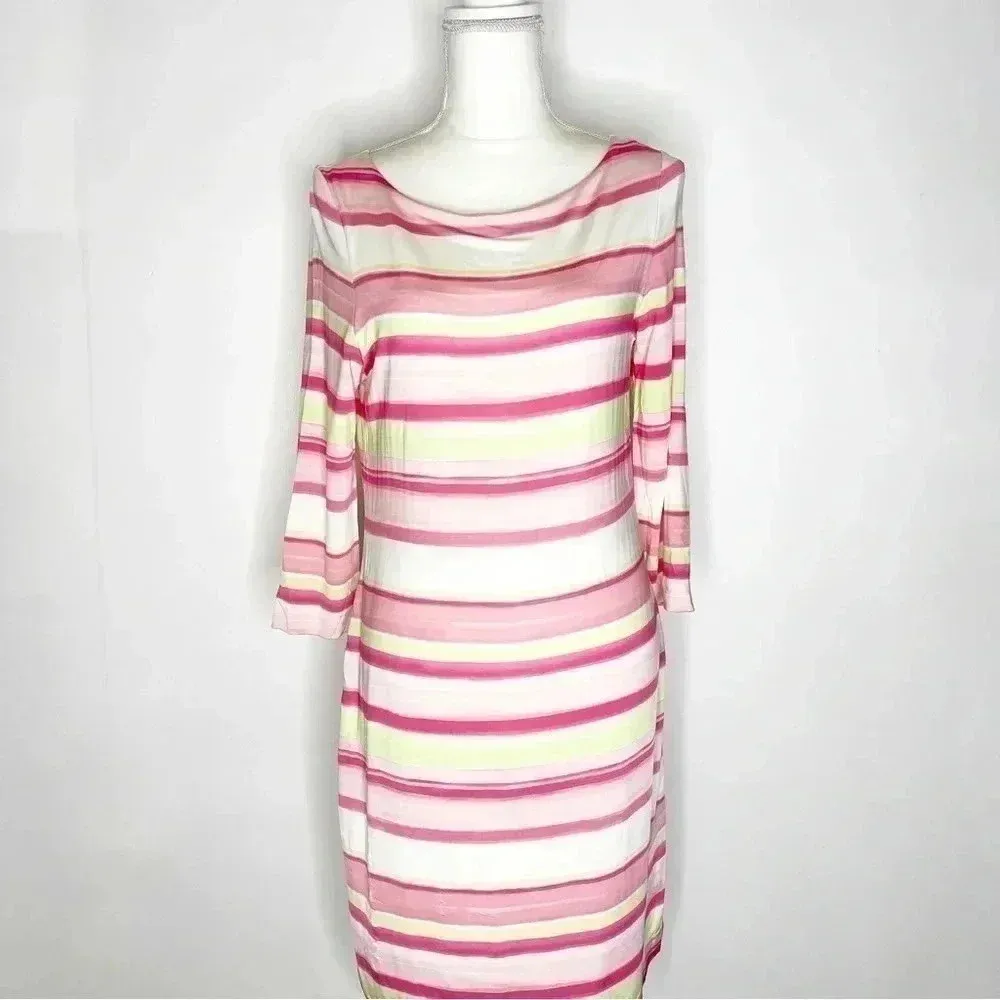Brooks Brothers Pink & Green Striped Jersey Dress – Size Medium - Image 8