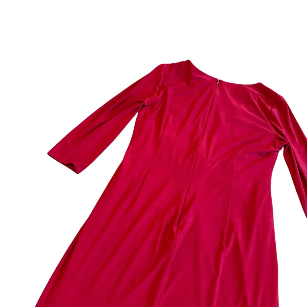 David Meister Red Knee Length Stretch Dress Gathered Waist Fitted Size 12 Womens - Image 9