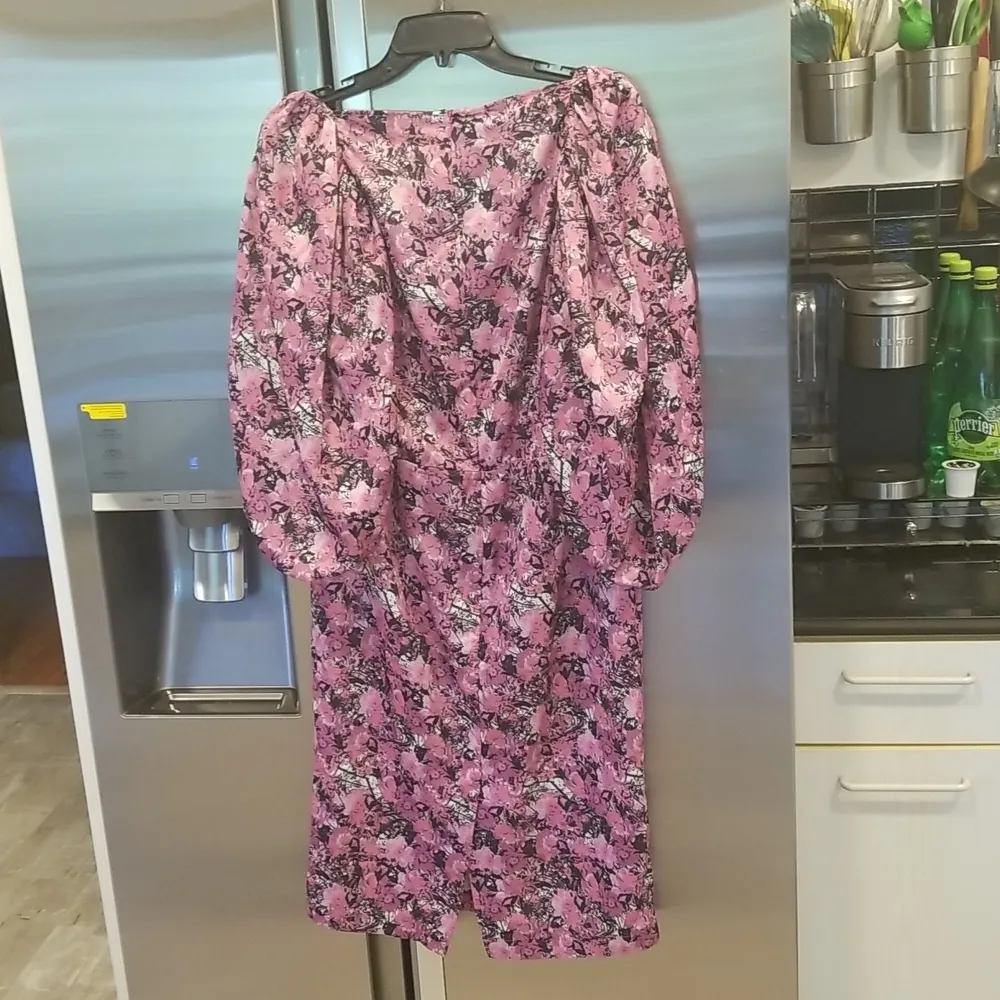 💕ROTATE💕 Irina Blouson Puff Sleeve Printed Dress ~ Pink Floral Print 10 NWT - Image 11