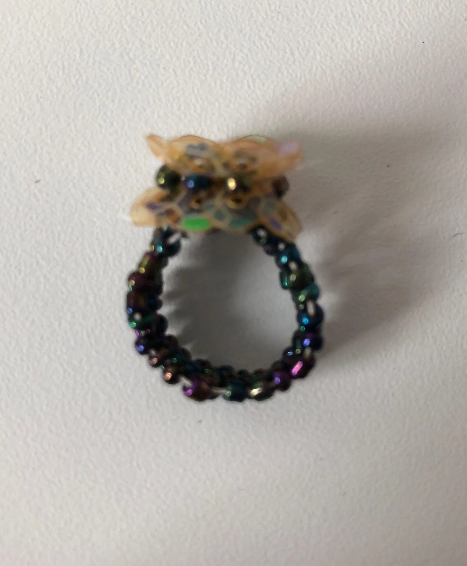 Iridescent Beaded Flower Ring Multi - Image 2