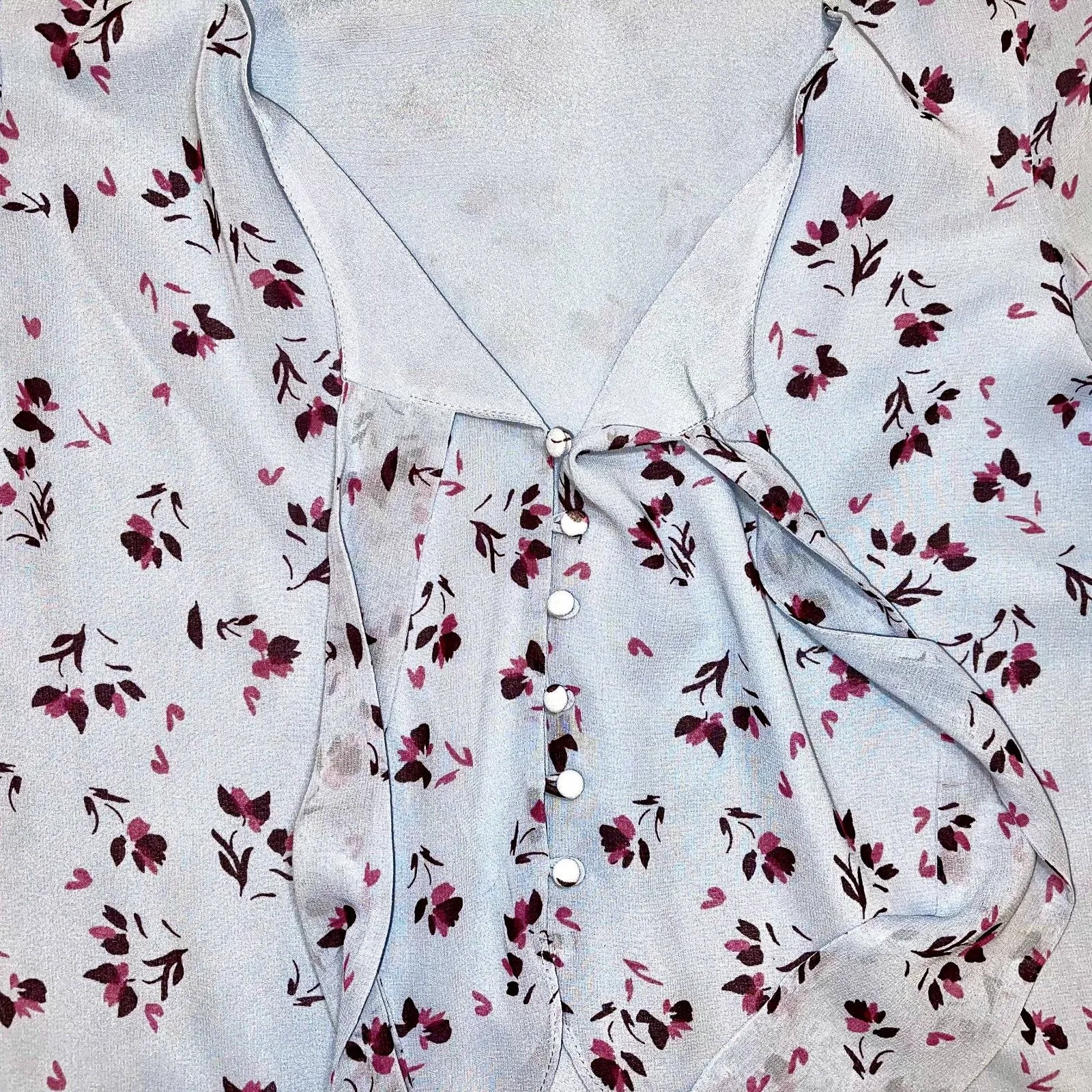 WAYF | Blue Floral Tie Front Blouse | Large - Image 4