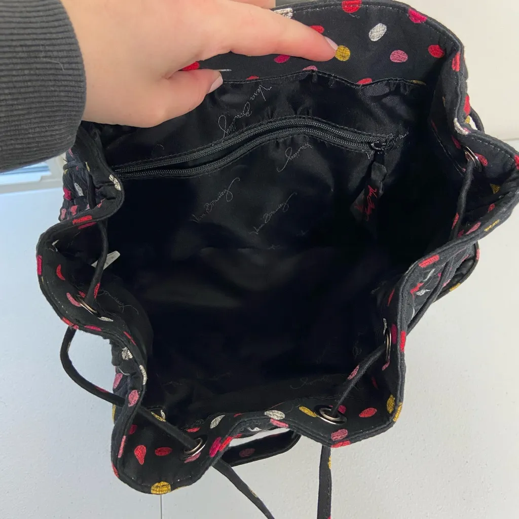 Vera Bradley NWOT  black Havana‎ dot patterned drawstring magnetic backpack bag - Image 6