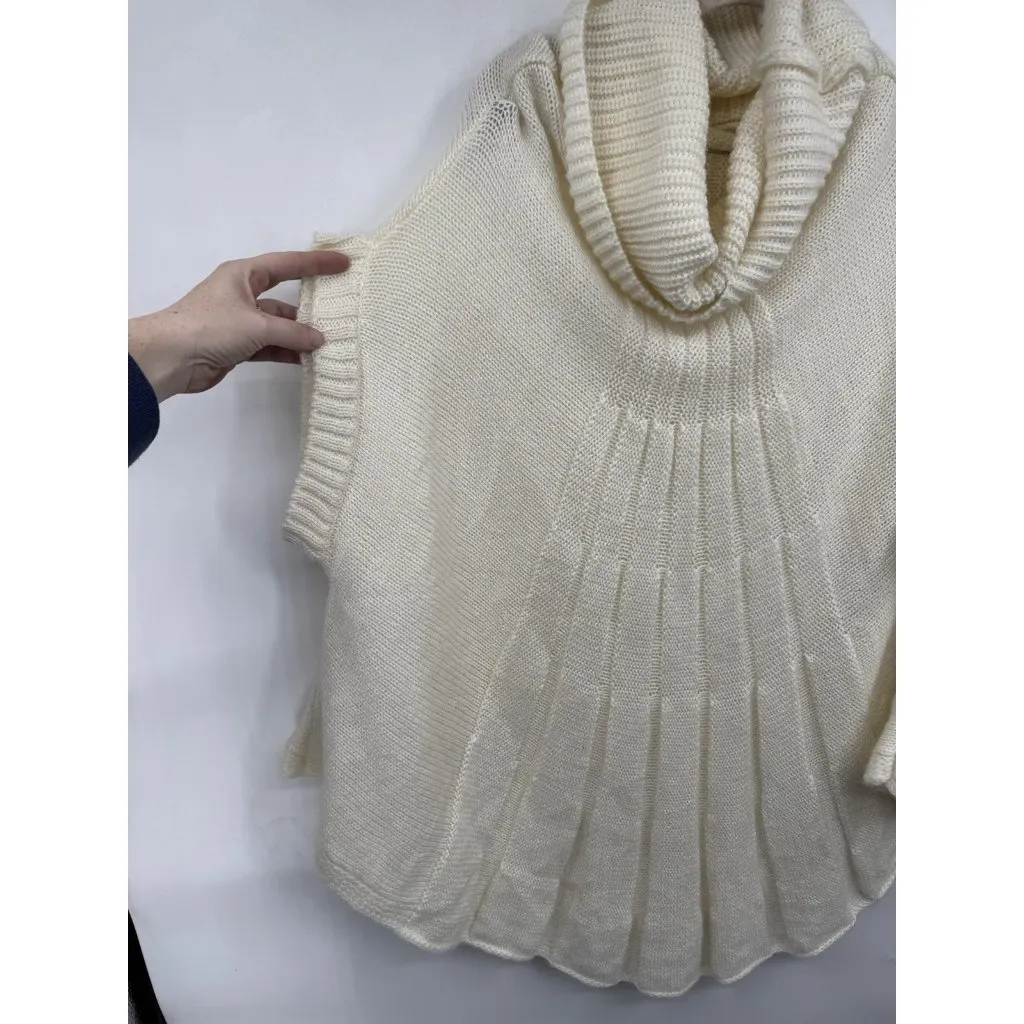 Wool‎ Alpaca Blend Poncho Sweater O/S Ivory Cowl Neck Granolagirl Minimalist Size undefined - Image 5