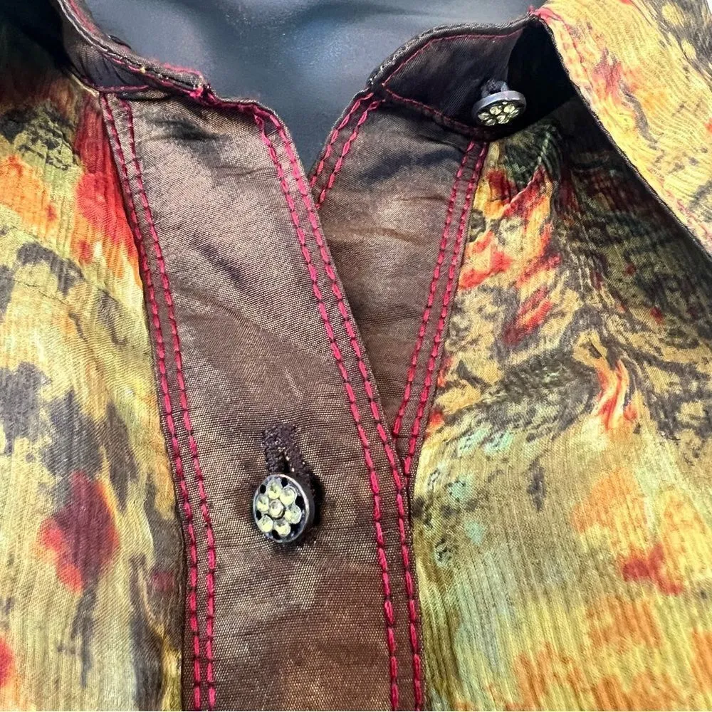 Alain Weiz Sheer Front Silk Button Down Tunic Gold Size 24 - Image 8