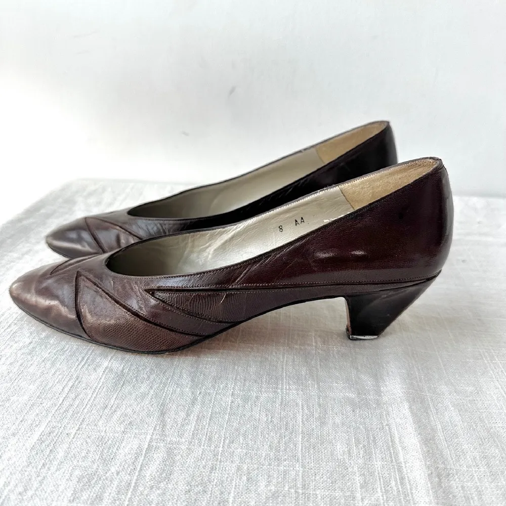 Margaret Jerrold Brown 80s Leather Pumps Heels Vintage Style‎ 8 brown pointed - Image 4