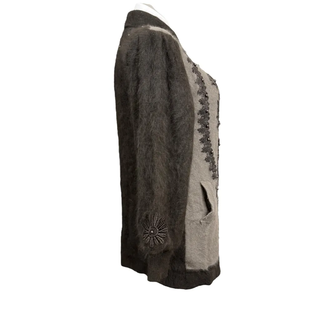 Vintage Angora Beaded Cardigan Korea 80% Angora L/XL Brown - Image 6