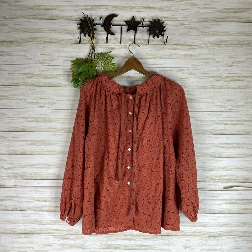 Roller Rabbit Burnt Orange Terracotta Floral Eyelet Blouse - Image 5