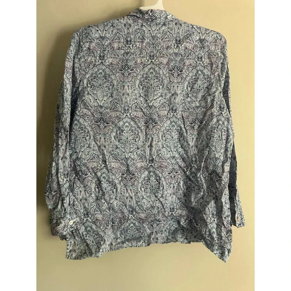 J. Jill Women’s Love Linen Essential Shirt Button Down Long Sleeve Paisley Purple Size undefined - Image 2