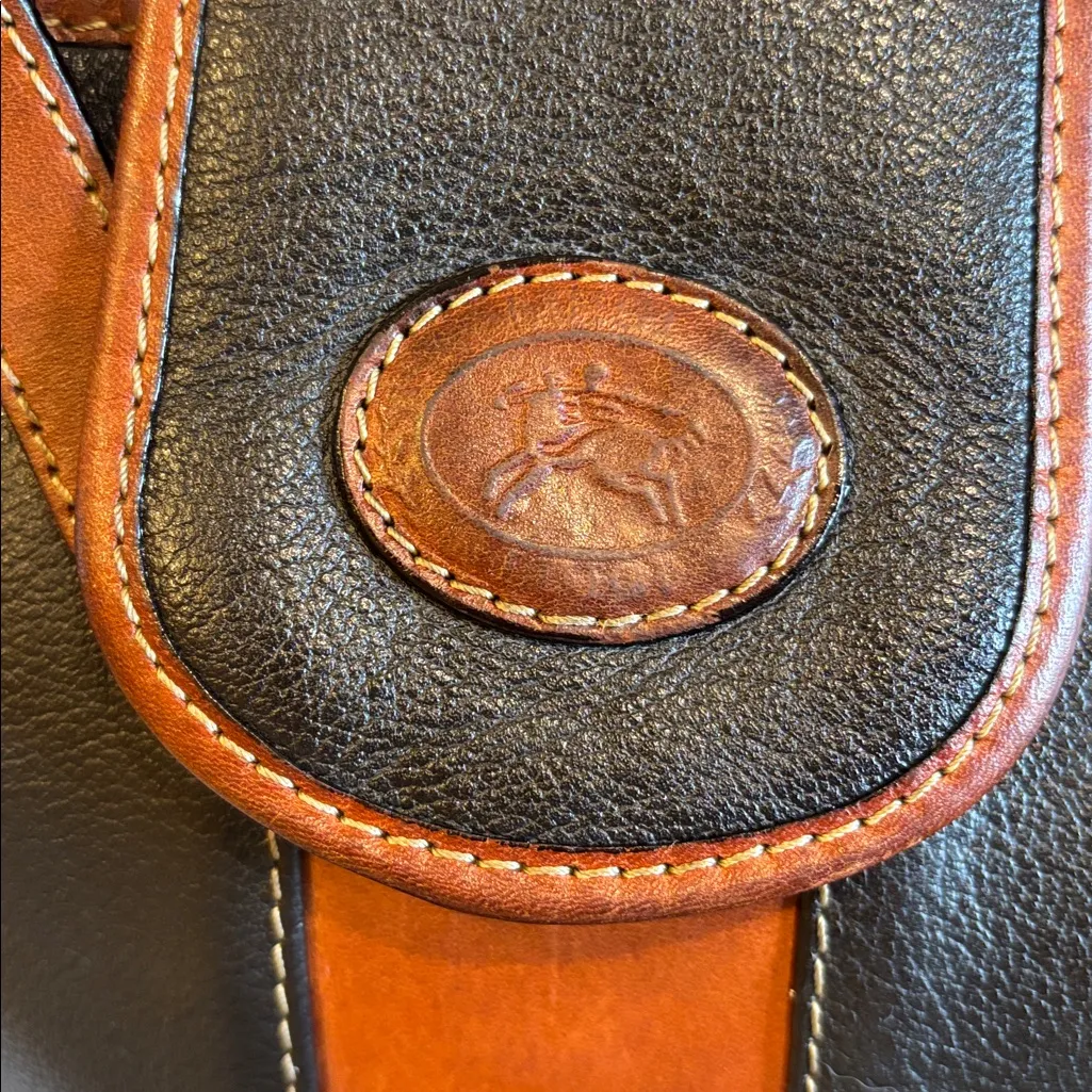 LUIGI BRAND ITALIAN VINTAGE TAN/BLACK PEBBLED LEATHER SHOULDER BAG SNAP CLOSURE Black - Image 6