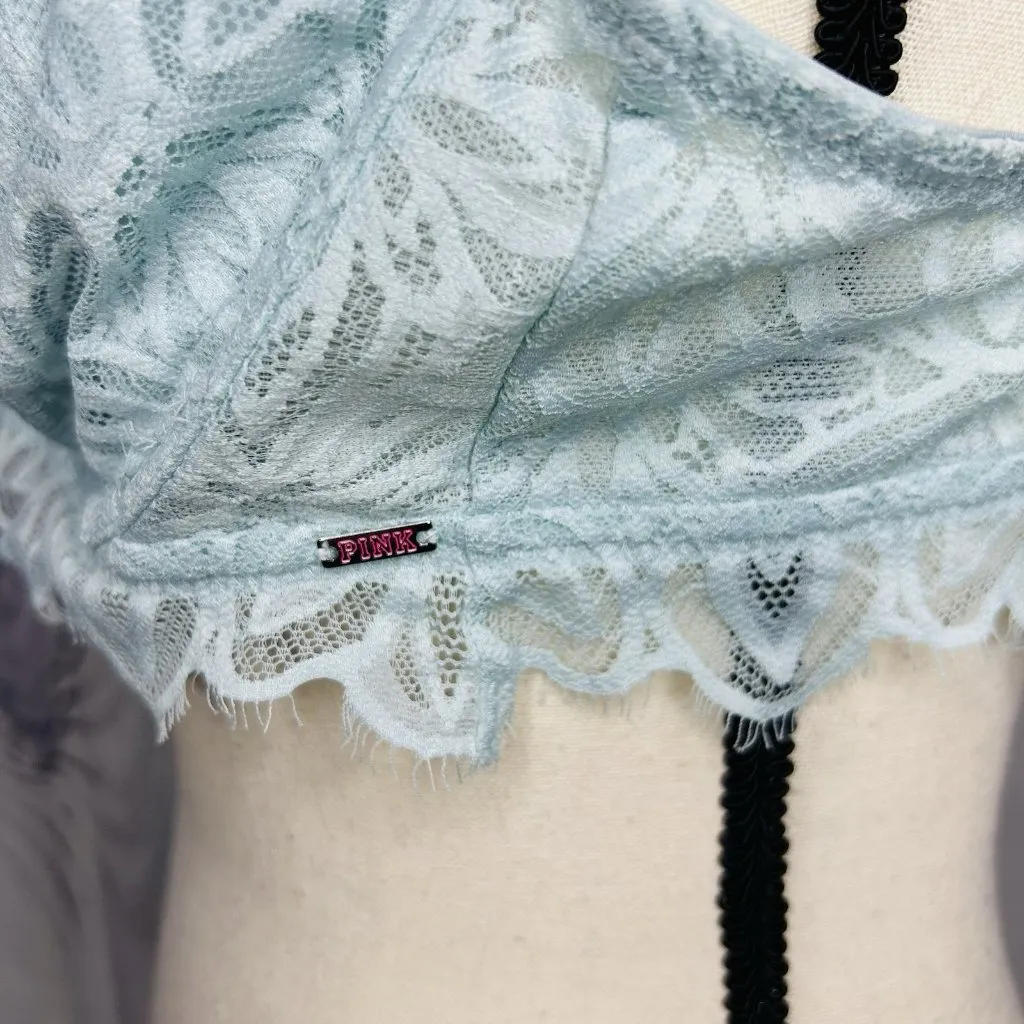 Victoria's Secret PINK Bralette Women’s Sz Large Aqua Blue Lace Underwire - Image 6