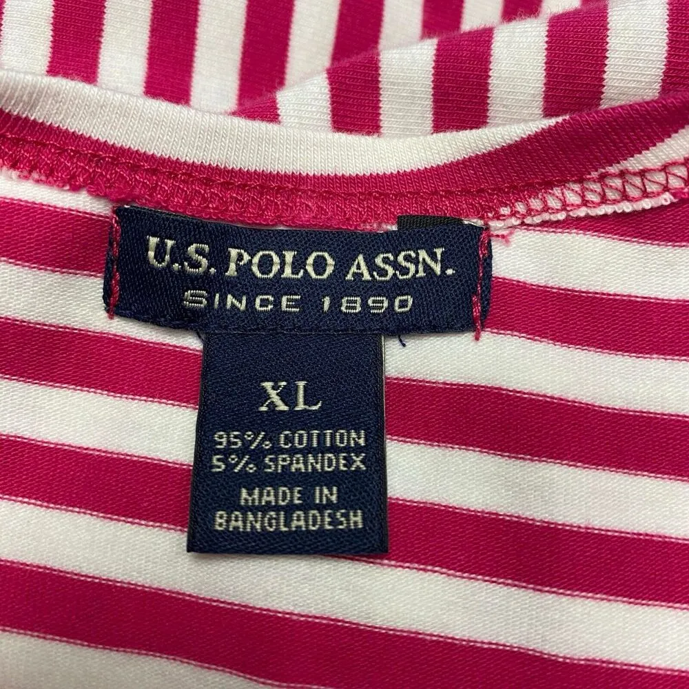 U.S. POLO ASSN Pink/White Striped XL Dress Summer NWT Fit Flare Summer Vacation - Image 13
