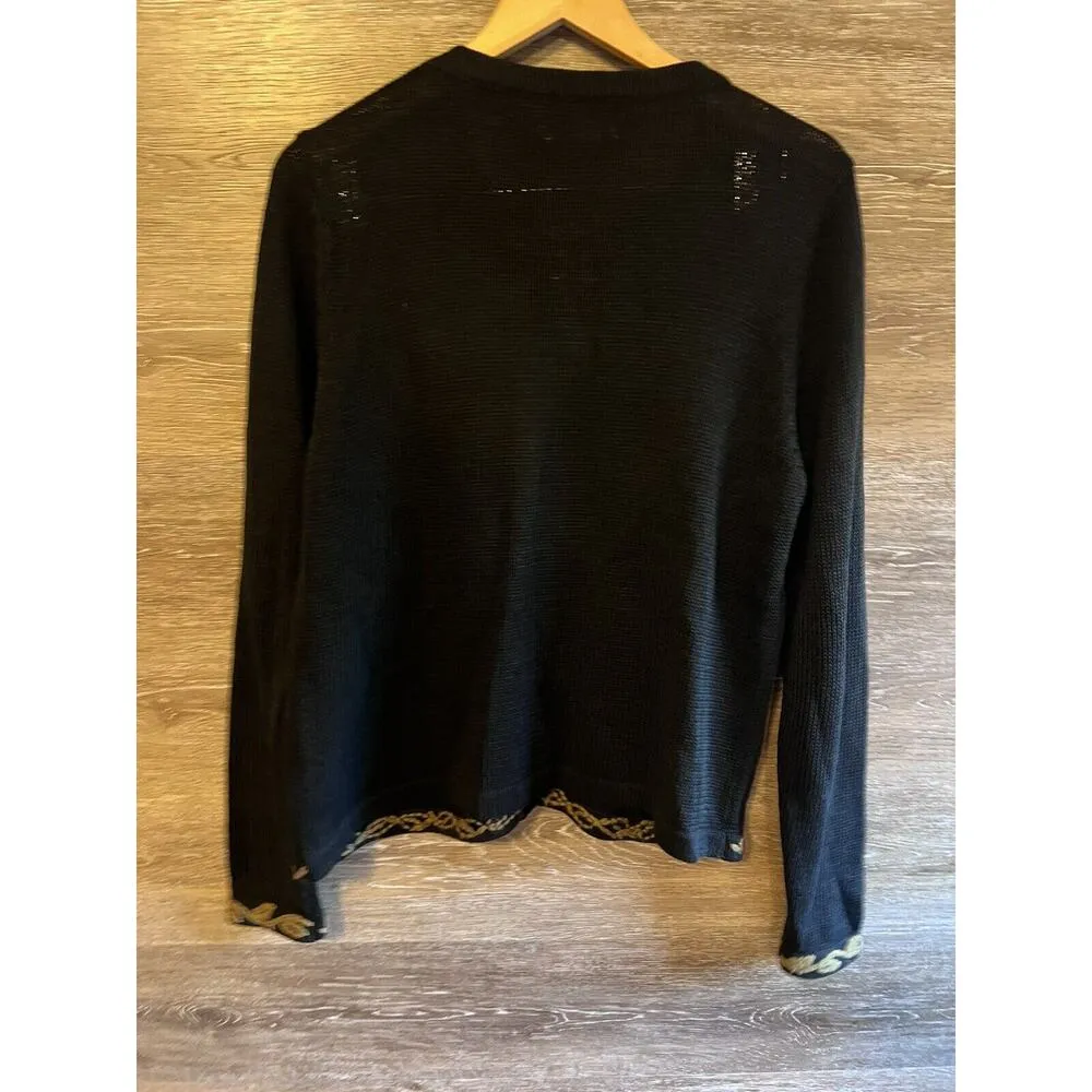 Vintage 80s Imari Granny Sweater Vest Womens M Black Crochet Flowers Boho Artsy Size M - Image 7