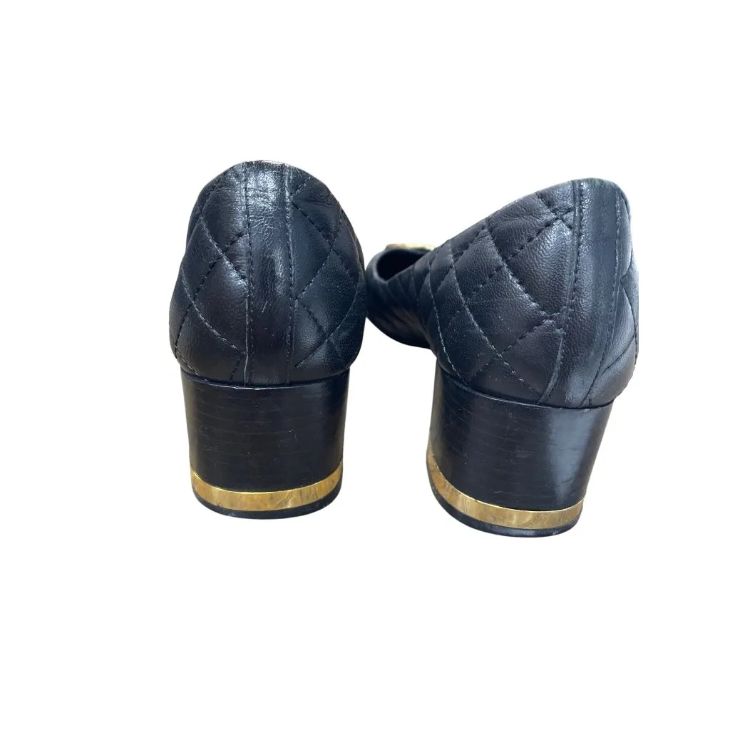 Tory Burch Womans Black Leather quilted  2.5" Slip on heels Sz 6 SKU 9532 - Image 12