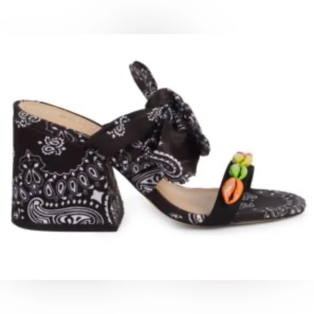 Schutz Malia Embellished Shell Material Bandana Print Slide Wrap Tie Sandals 9B - Image 11