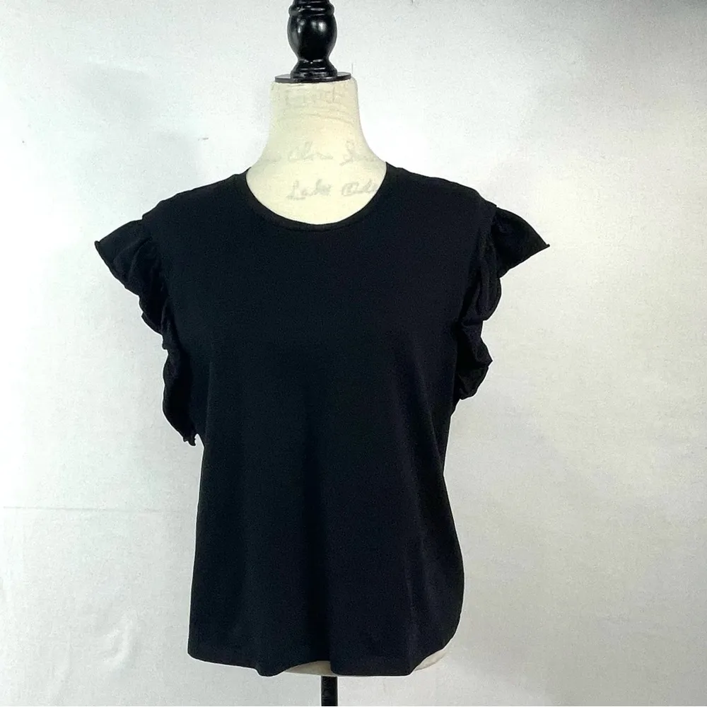Black Ruffle Flutter Sleeve Crop Top Size Large - Image 6