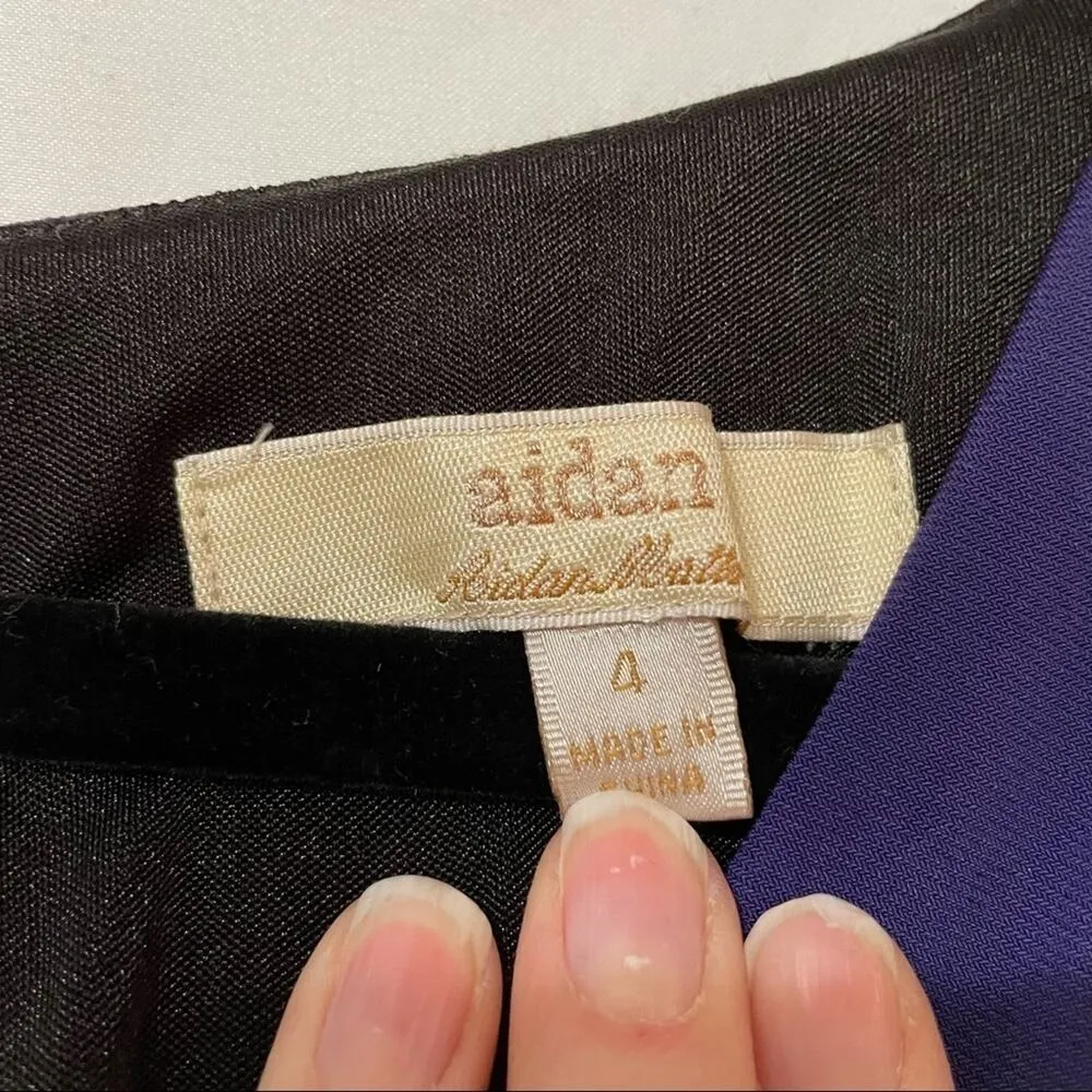 Aidan Mattox Blue Black Bodycon Draped Top Dress Womens S Cocktail Mini V Neck - Image 2