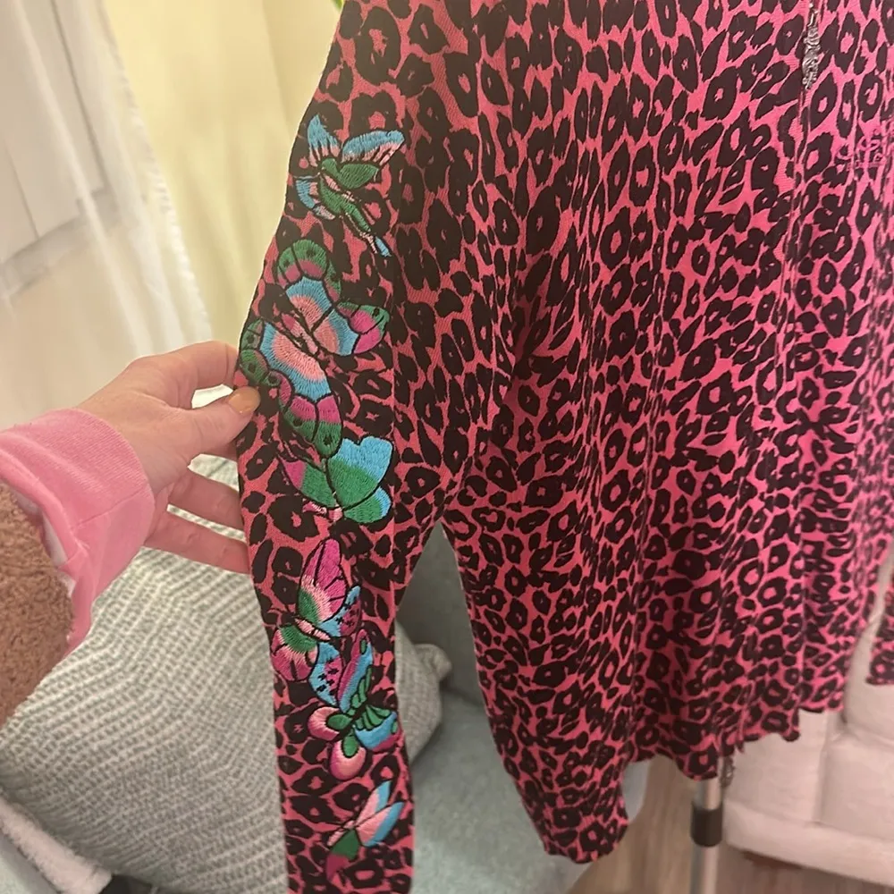 ED HARDY love kills slowly PINK LEOPARD print hoodie size XL - Image 10