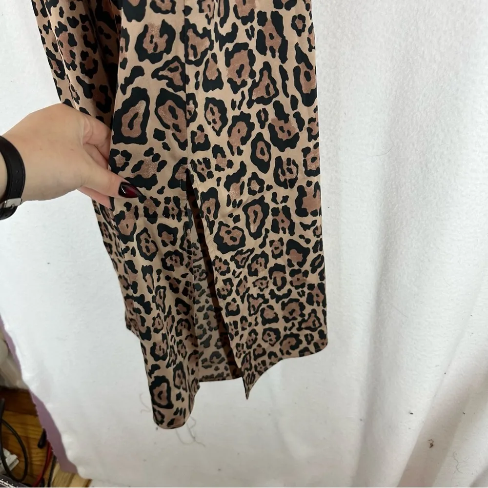 NWT Lucy Swhims The Drop Cheetah Print Slip Dress Pajama Shirt Button Up Medium Brown - Image 14