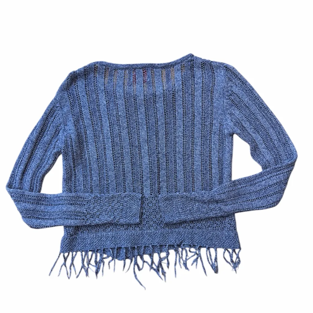 Yoon Anthropologie Blue Kit Fringe Hem Cardigan - Image 2