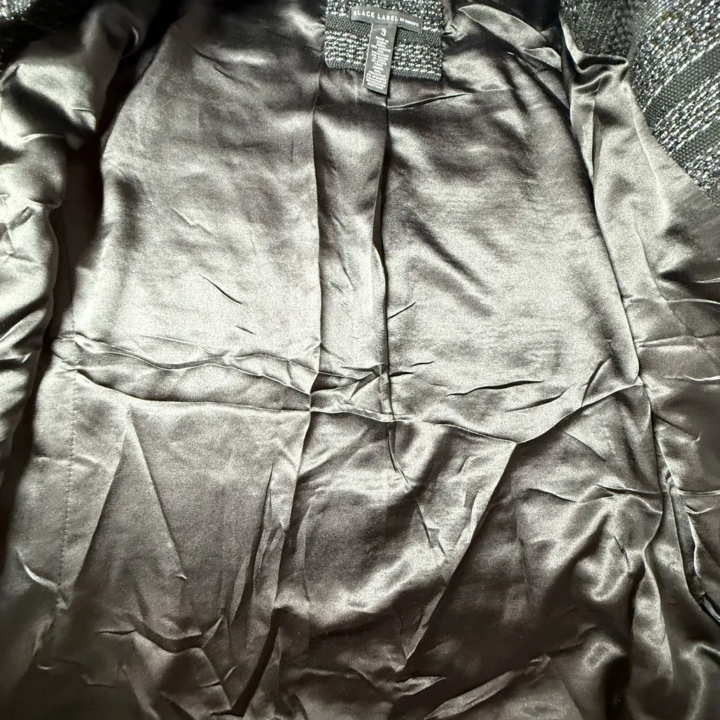 Chico’s Black Label Metallic Jacket Faux Leather Trim Black Size 3 - Image 15