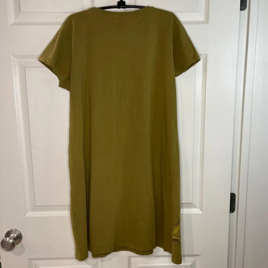 Life Is Good T-shirt Dress Womens Size Large Knit Green Cotton Short Sleeve Leaf - Image 3