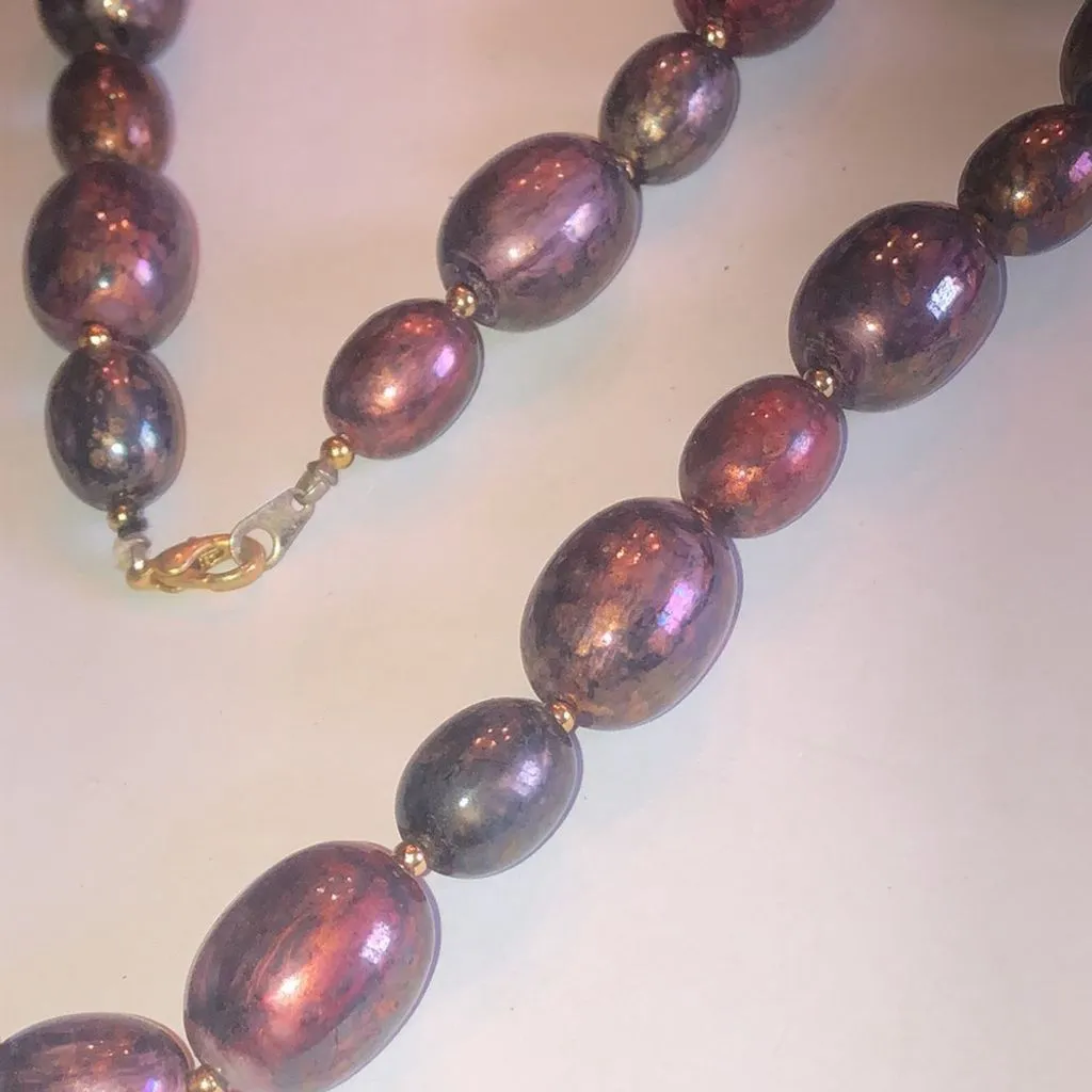 Vintage Metallic Bronze Dark Gray Beaded Boho Retro Necklace - Image 2