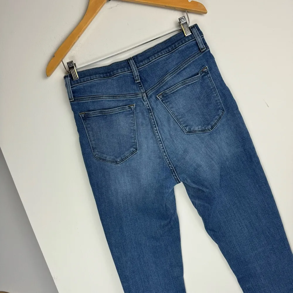 J. Crew High Rise Skinny Jeans Sz 29 Button Fly Stretch Medium Dark Wash Raw Hem - Image 11