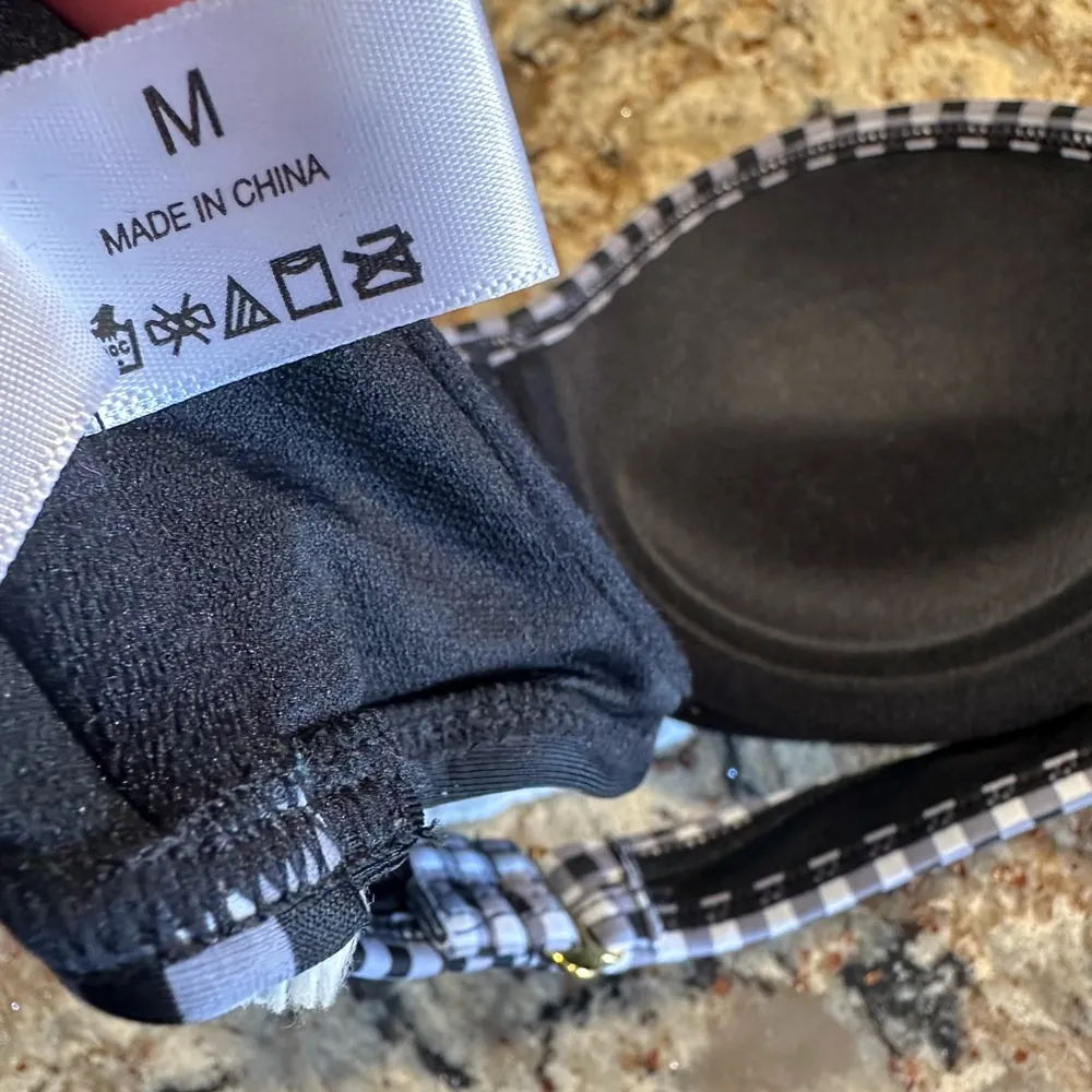 Black White Gingham Bikini Top Sz M Push Up Underwire Ruffled Tassels Pink New - Image 5