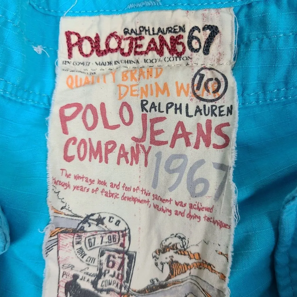 Vintage Ralph Lauren Polo Jean Co. Shorts RL 67 Blue‎ Cyan Sz 10 Pockets - Image 5