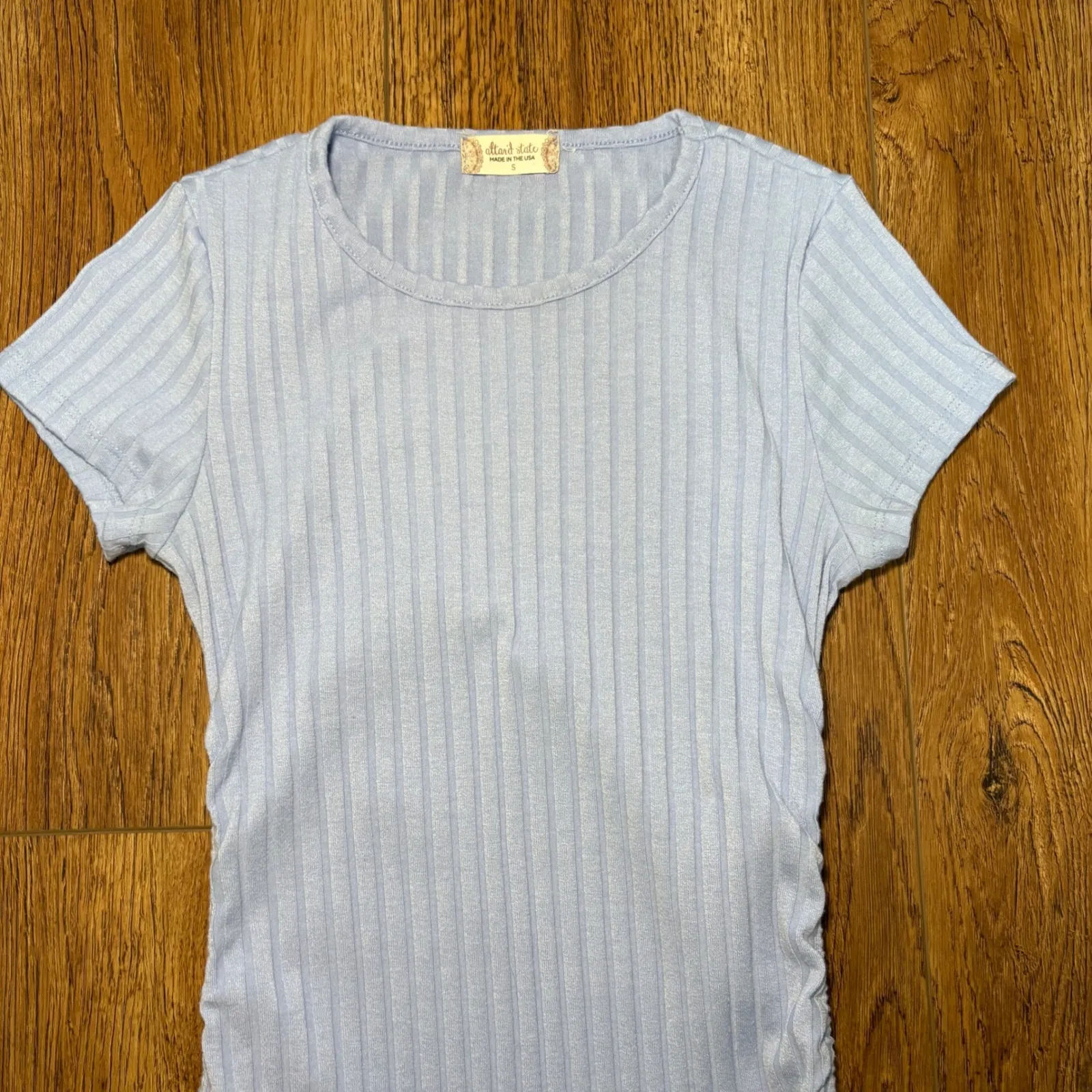 Altard State y2k Baby Blue Ribbed Ruched T-Shirt Dress Womens S Made in USA Mini - Image 3