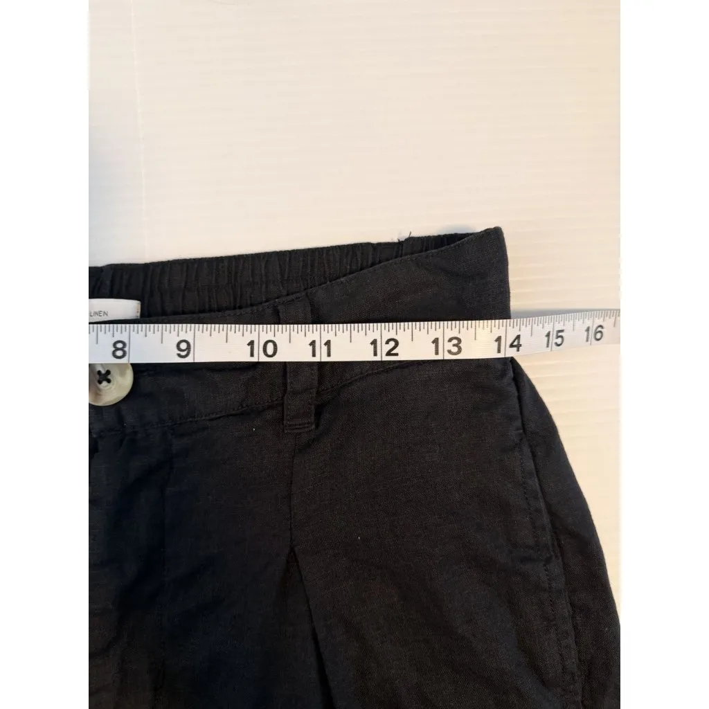 H HALSTON 100% Linen High Waist Pleated Front Trousers Size Medium Pockets Black - Image 6