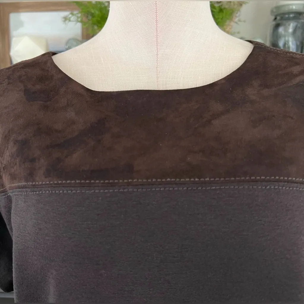 Carlisle Collection Women’s Size 6 Brown Suede Yoke Sheath Dress Cap Sleeve Midi - Image 5