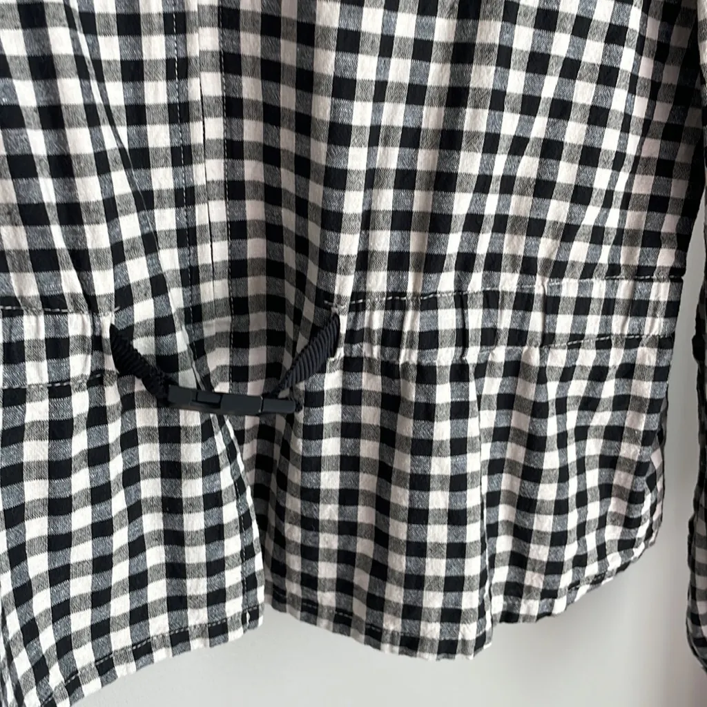 Zara Gingham Linen Blend Puff Sleeve Zipper Jacket Sz M - Image 5