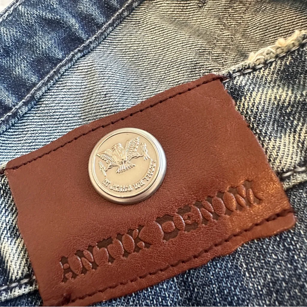 Antik Denim Embroidered Bootcut Flare Jeans 30 Y2K Boho Floral Bird Patchwork Pink - Image 6