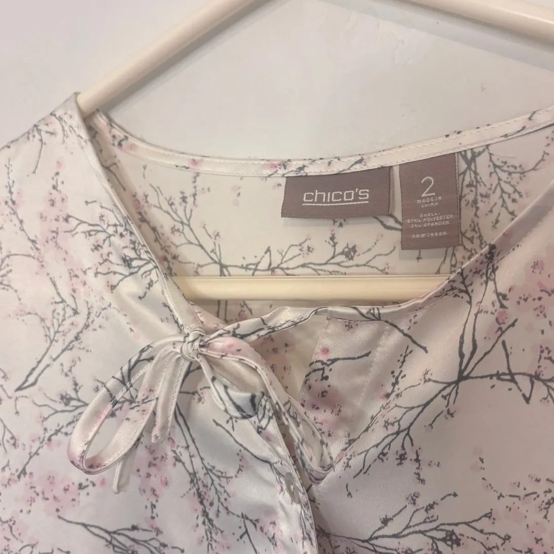 Chicos Cherry Blossom Floral Blouse 2 L Romantic Feminine Work Career Coquette - Image 6