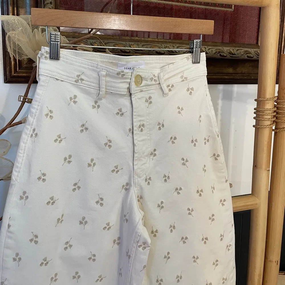Dear John Wide Leg Audrey Embroidered Ankle Pants Floral Wheat - Sz 27 ๐งก๐ - Image 4