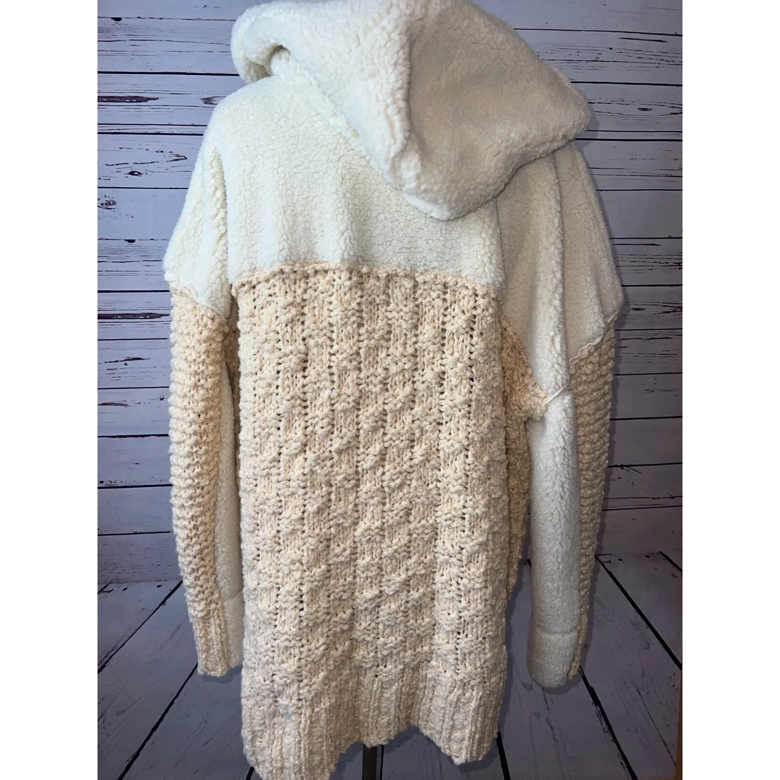 Free People Sherpa Cardi‎ Sweater size Small Chunky Wool Cardigan Shacket Teddy - Image 4