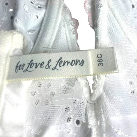 For Love And Lemons White and Pink Lace Bralette 38C - Image 9