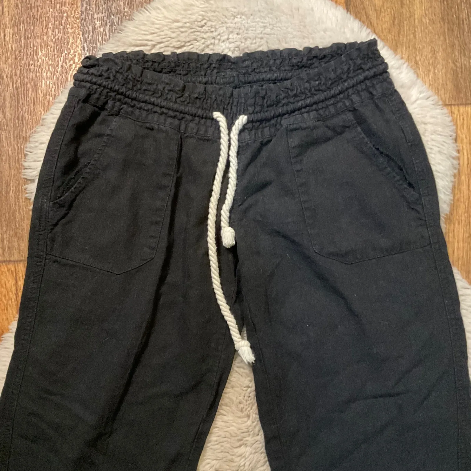 Roxy Pants Size Small Black Linen Blend Drawstring Waist Womens - Image 2