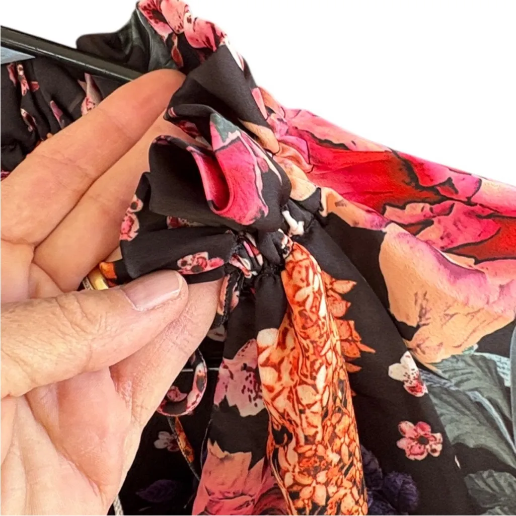 NWT Boston Proper X Ronny Kobo Black Floral Ruffle Puff Sleeve Dress Size Large - Image 6