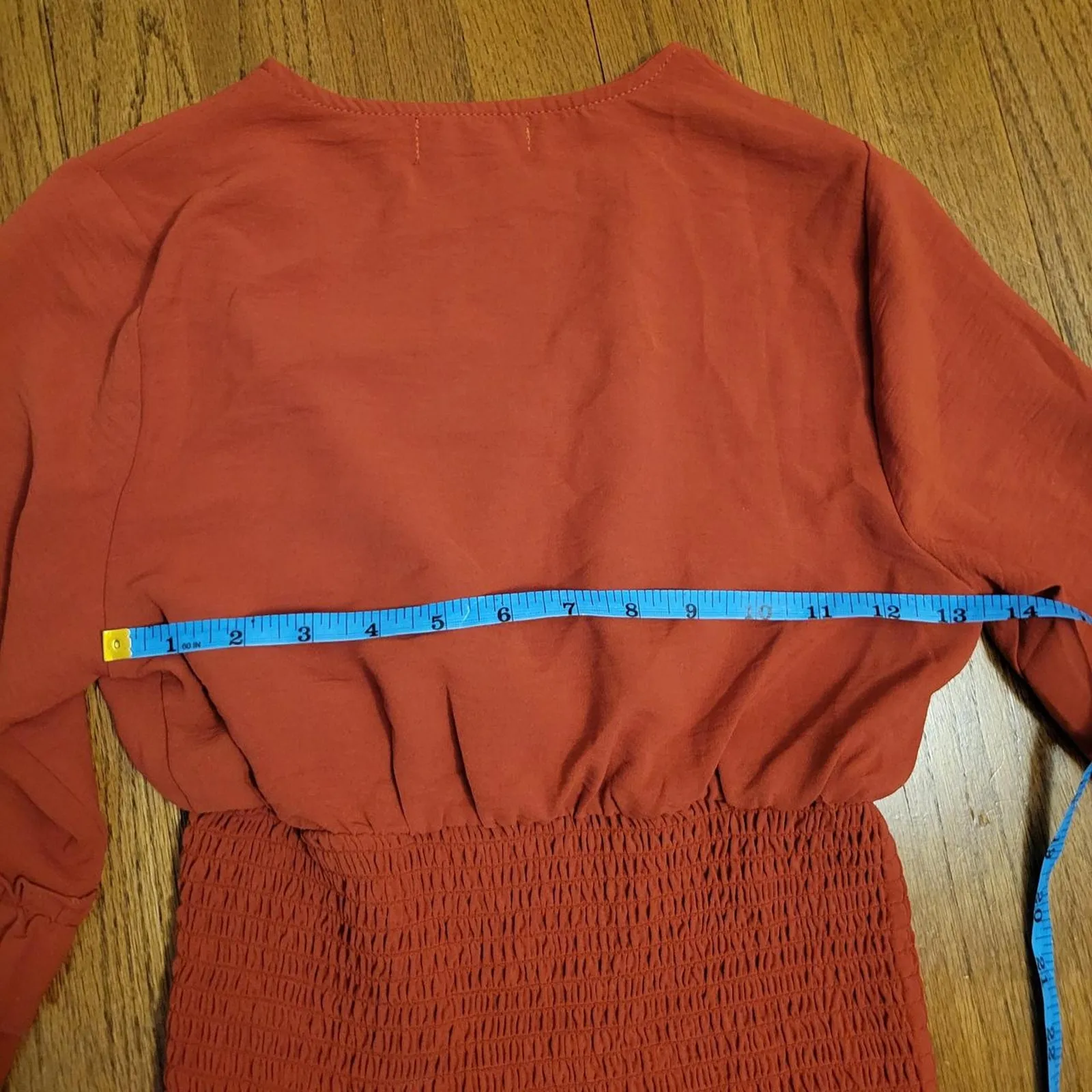 Rust Surplice Neckline Ruffle Sleeve Smocked Waist Blouse Fairy Core Boho‎ Sz XS - Image 5