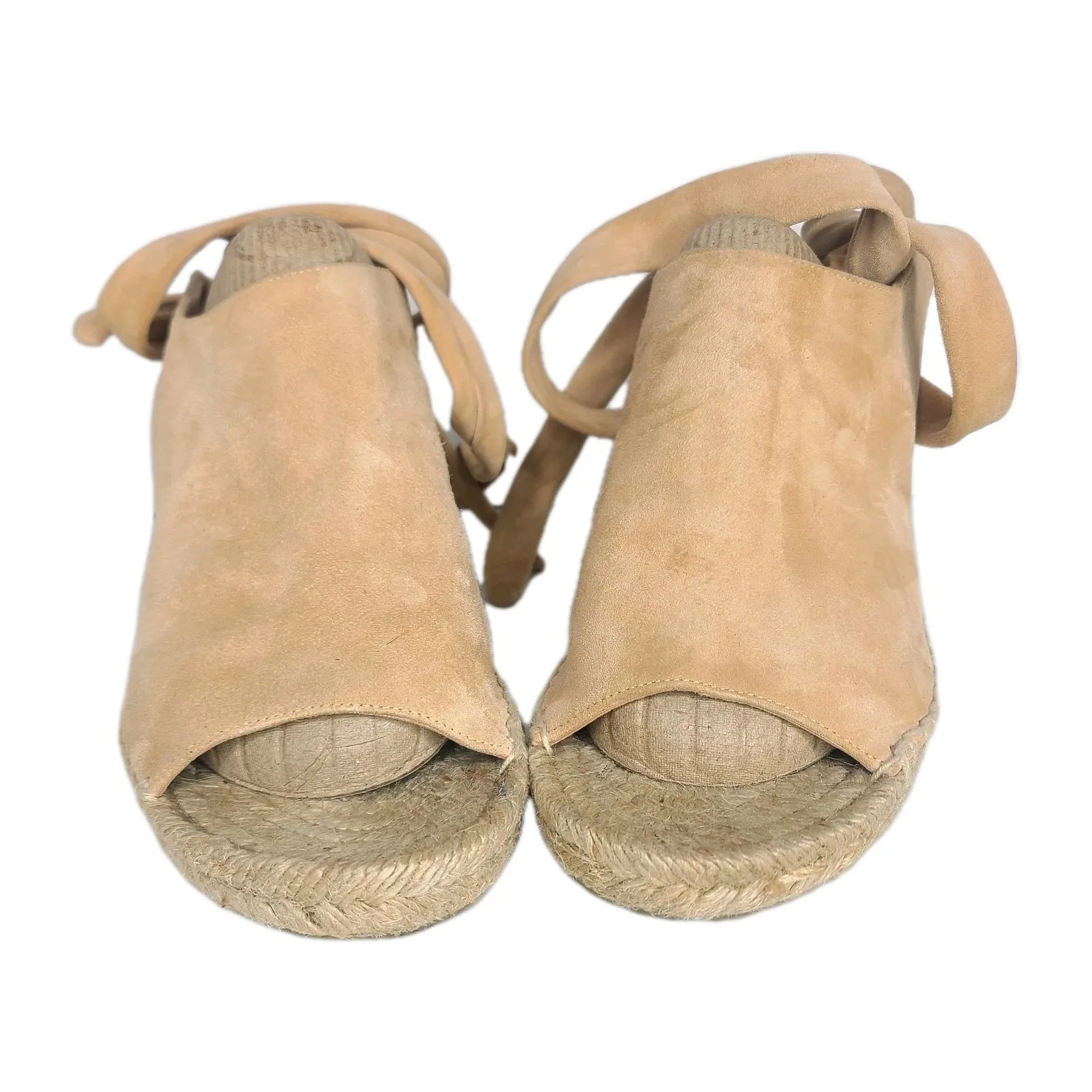 Etienne Aigner Suede Tie Up Wedge Sandals Shoes‎ Size 9 Tan - Image 6