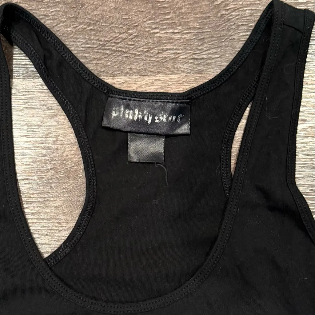 Pinky Star “Tattoos and Whiskey” Black and White Racerback Tank Top Size Small - Image 2