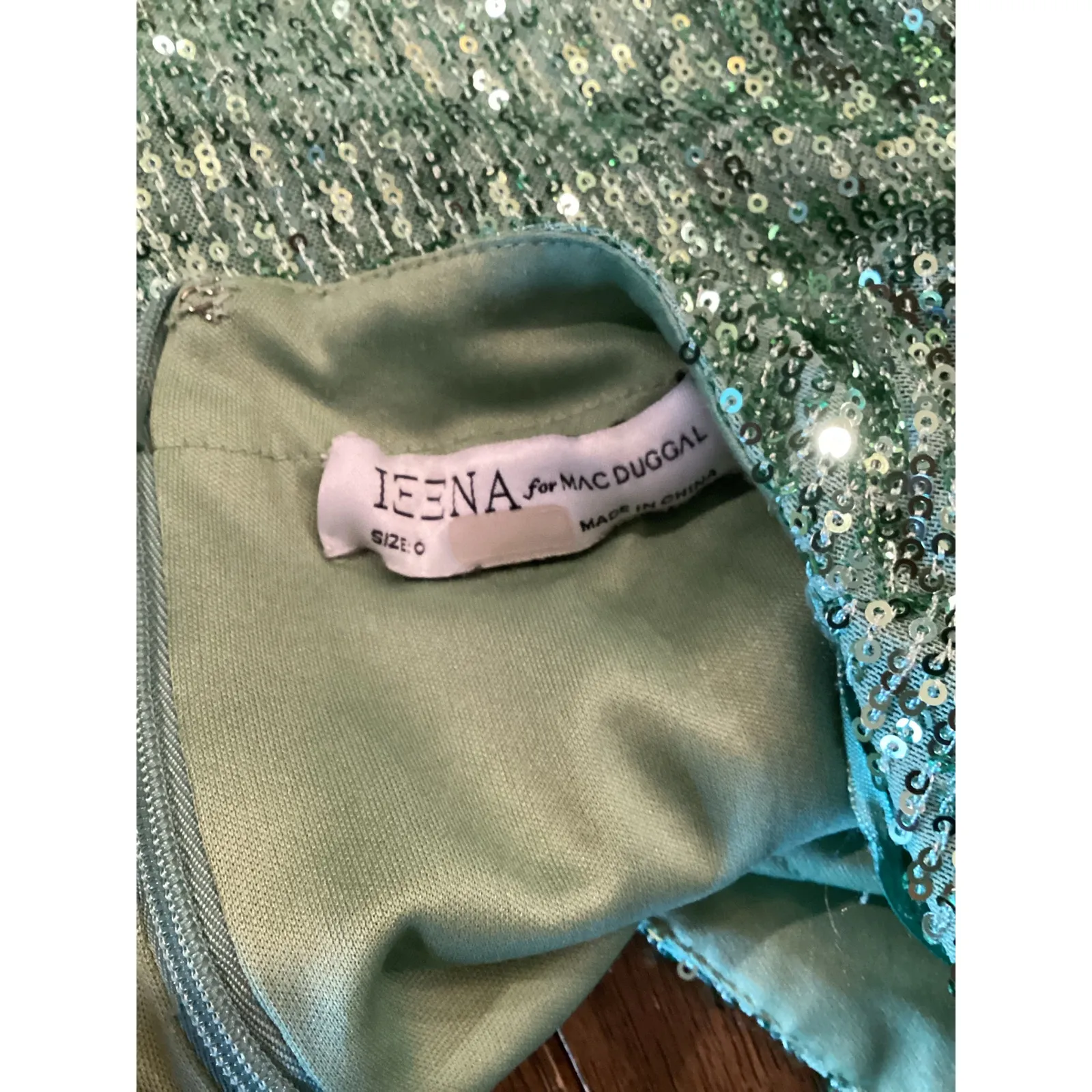 Ieena for Mac Duggal 26865 Sequin bishop long Sleeve sequin mini Dress green 0 - Image 12