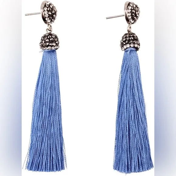 Blue Tassel Earrings - Image 2