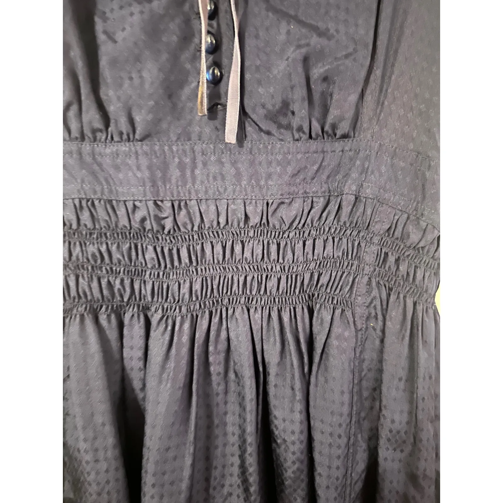 Maeve Ingrid Sapphire Navy Blue Silk Cap Sleeve Smocked Waist‎ A-Line Dress - Image 6