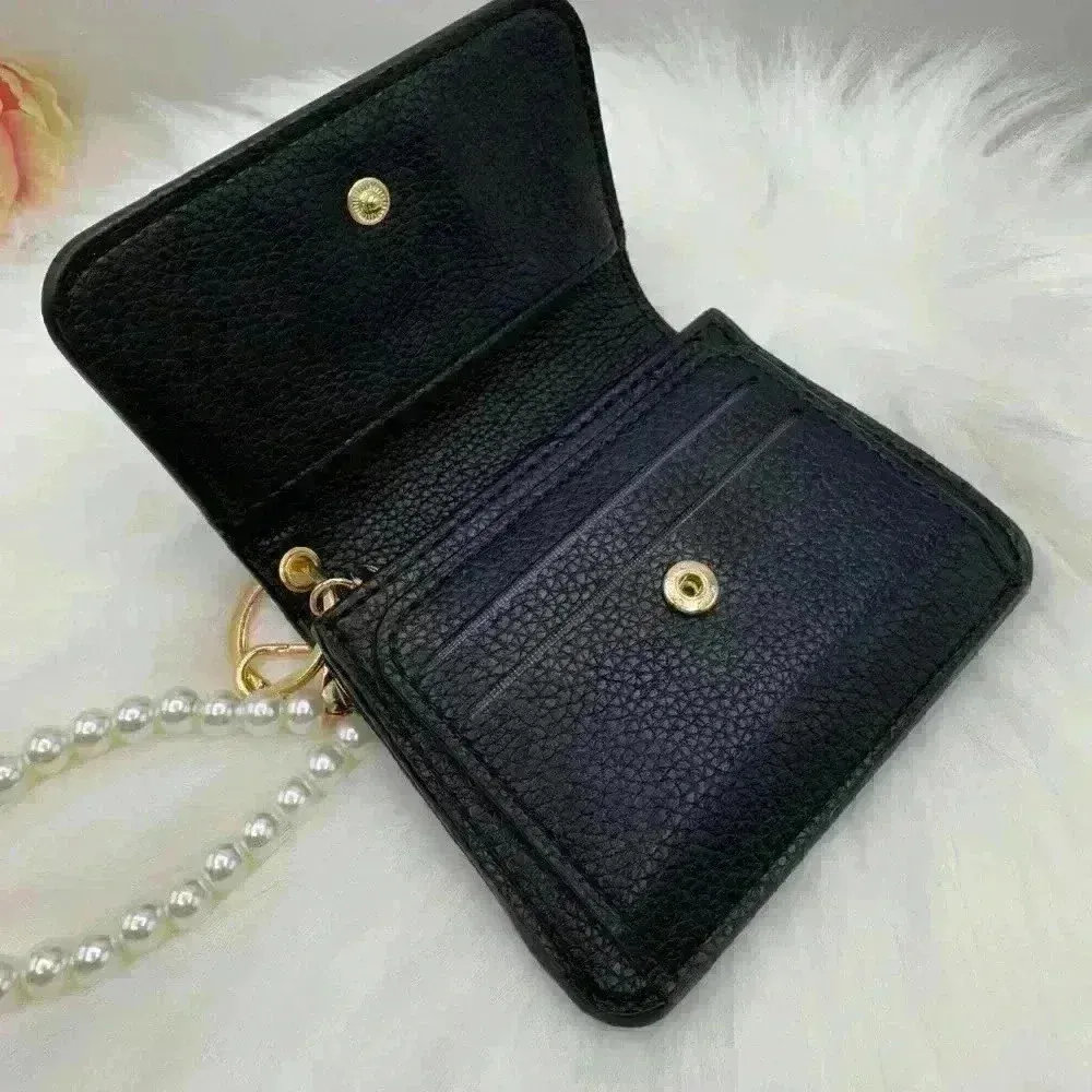 Black Wallet w/ Faux Pearl Keychain Strap - Image 7