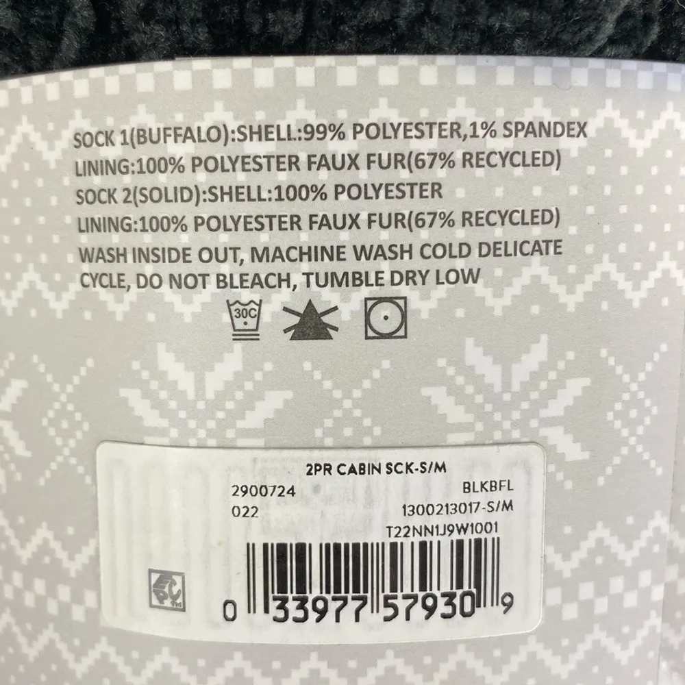 Muk Luks Black & Ivory Floor Grip Fuzzy Cozy Cabin Socks NEW S/M 5 - Image 5