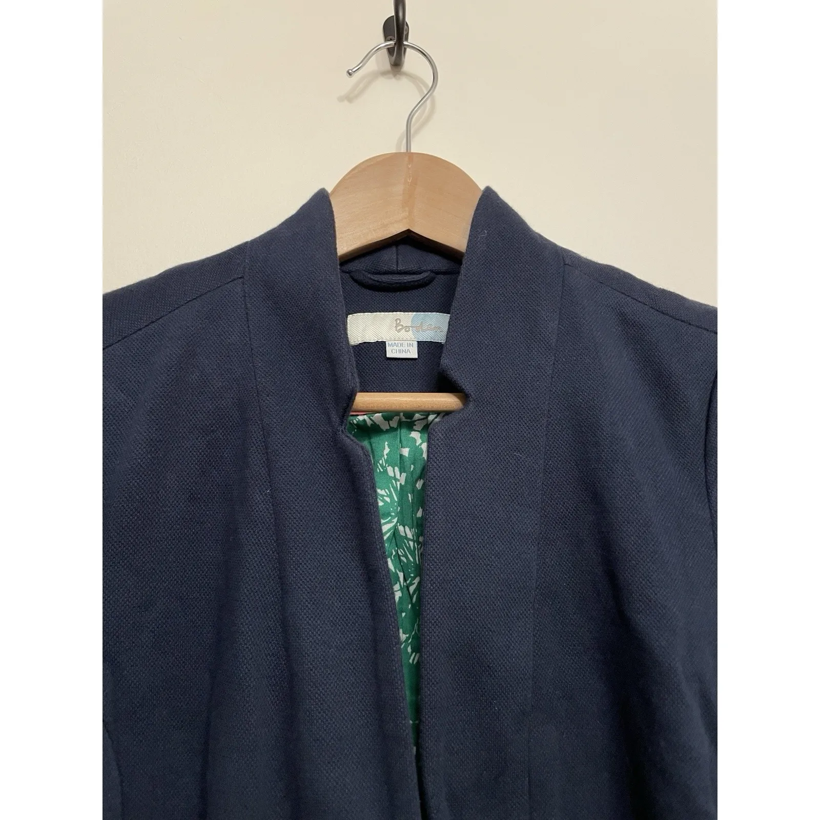 Boden Knit‎ Blazer Jacket Women Size 4 Navy Blue Tweed Pocket Career Office Flaw - Image 3